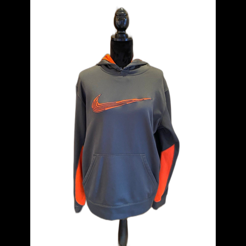 Nike Hoodie Therma Fit Size Large Athletic Pullover ‎ Orange & Gray  Athleisure